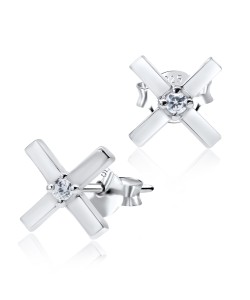 Cross Shaped CZ Silver Stud Earring STS-3249